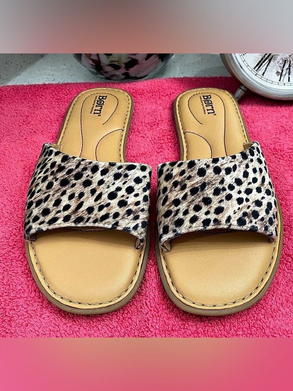 Born Slide Sandal Brown & Black Animal Print